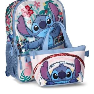 Disney Stitch Kids Backpack and Lunch Bag Set - Blue and Pink